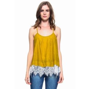 Lace Trim Blouse Spaghetti Strap Swing Fit